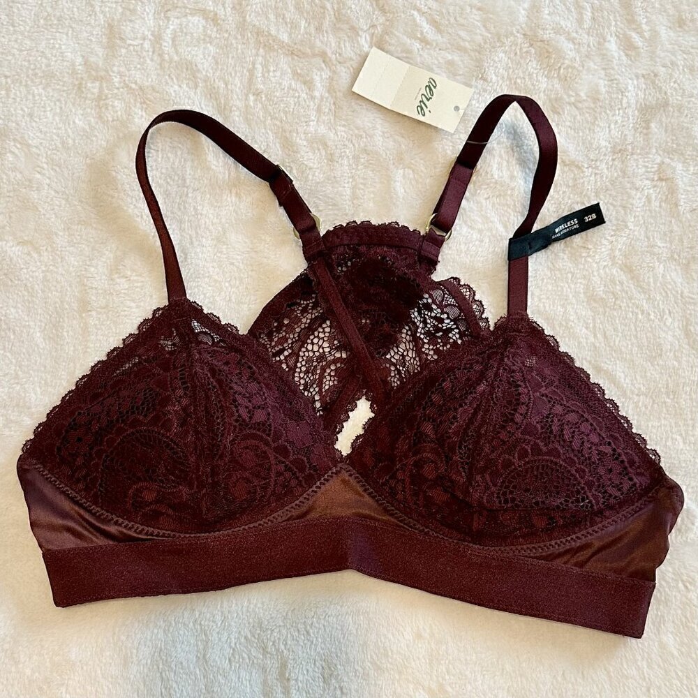 NWT Aerie Maroon Real Power Wireless Push Up Paisley Lace Bra - 32B - Picture 2 of 10